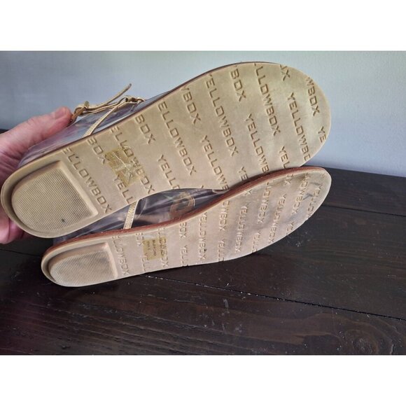 EUC Yellow Box Leather Sandals with Gold Straps and Red Teardrop Embellishments/ - Picture 7 of 9